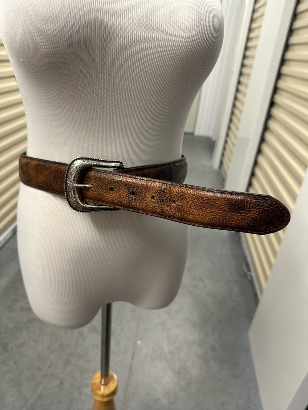Men’s Cody James Distressed Brown Leather Belt with Decorative Silver Buckle